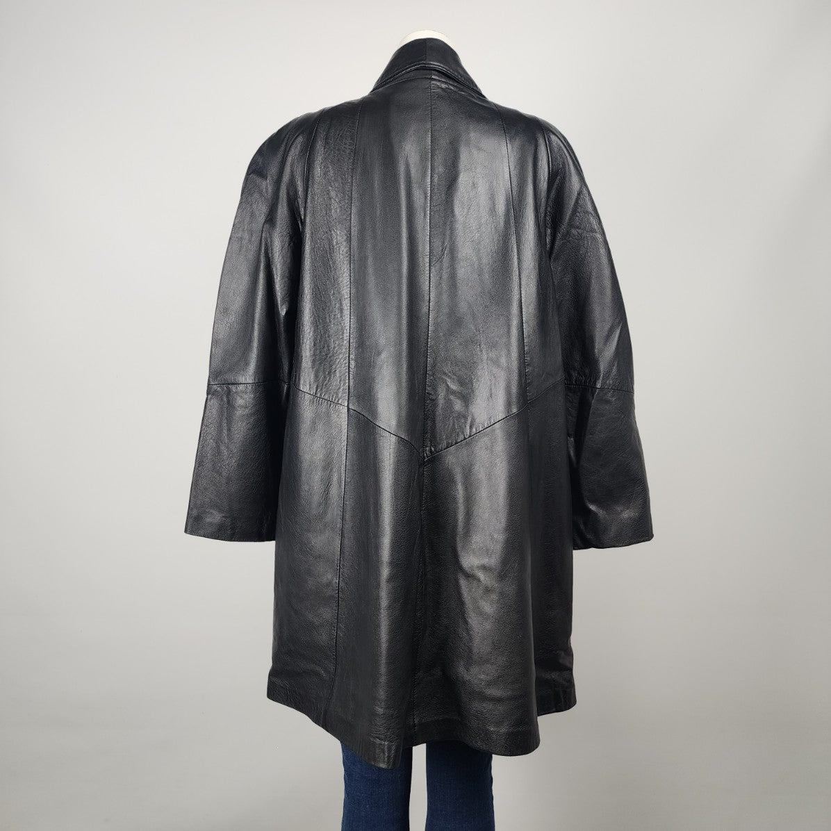 Vintage 80 A.D.A Black Leather Swing Coat Size M