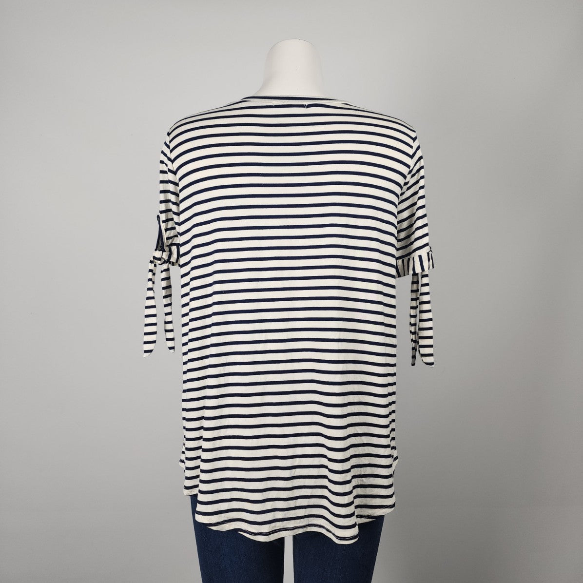 Reborn J White Striped Short Sleeve Tie Detail T-Shirt Size S