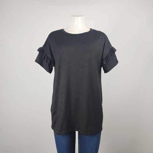 Reborn J Black Ruffle Short Sleeve Top Size M