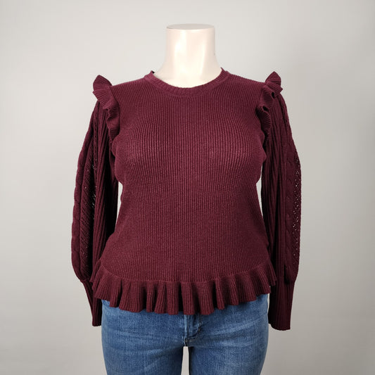 Sofia Jeans Burgundy Knit Ruffle Detail Size L/XL