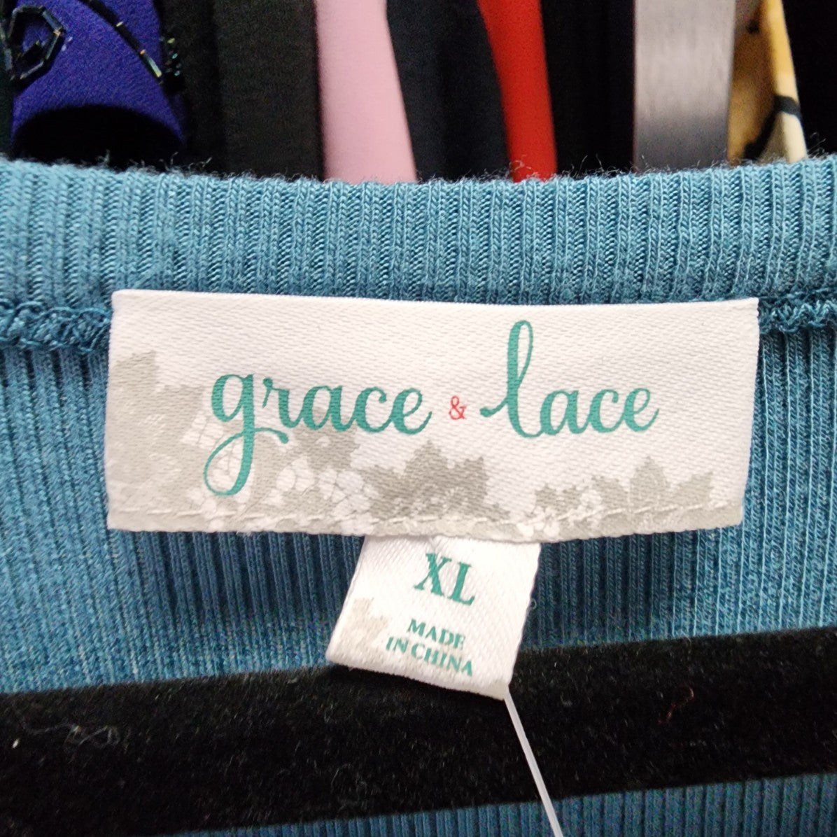 Grace & Lace Blue Ribbed T-Shirt Size XL