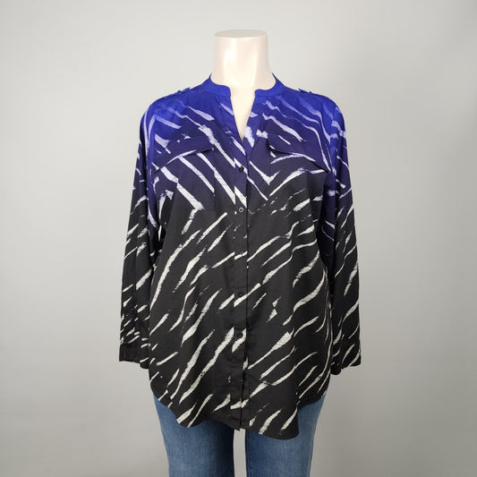 Calvin Klein Blue & Black Button Up Blouse Size XL