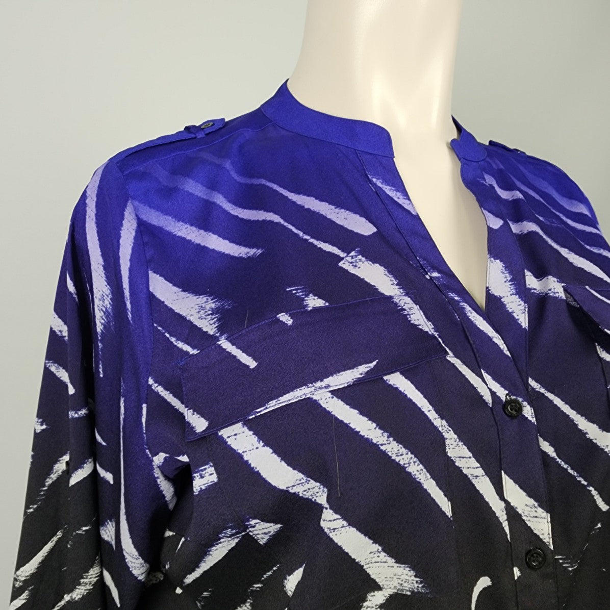 Calvin Klein Blue & Black Button Up Blouse Size XL