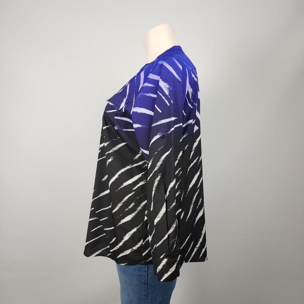 Calvin Klein Blue & Black Button Up Blouse Size XL