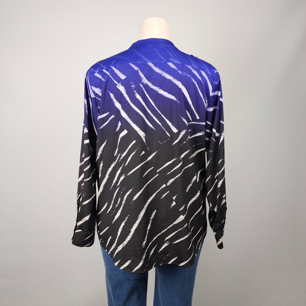 Calvin Klein Blue & Black Button Up Blouse Size XL