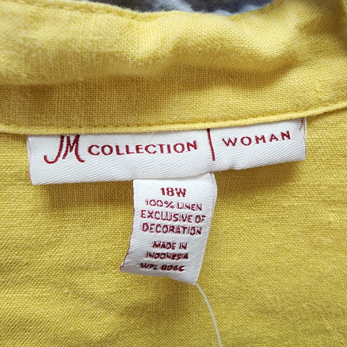 JM Collection Yellow Linen Button Up Blouse Size 18