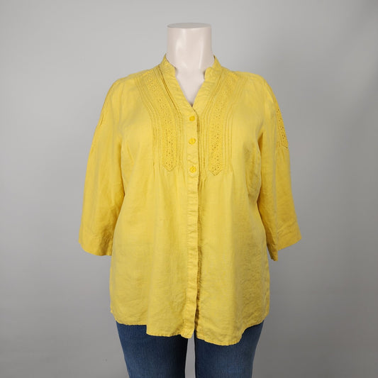 JM Collection Yellow Linen Button Up Blouse Size 18