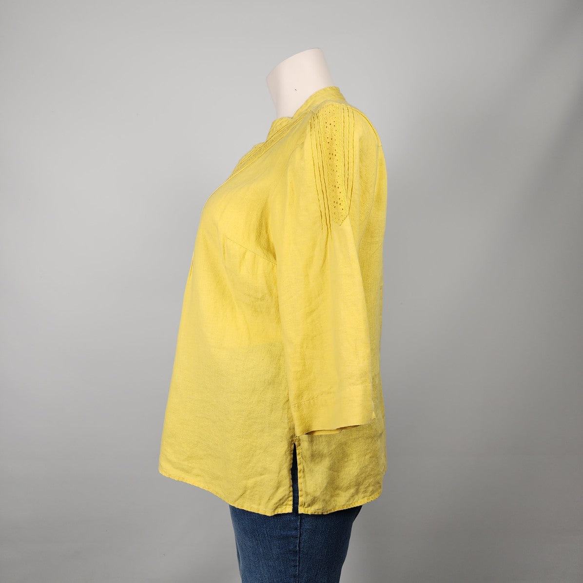 JM Collection Yellow Linen Button Up Blouse Size 18