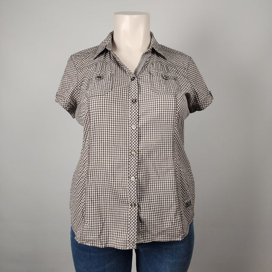 Cecil Grey Brown Gingham Button Up Short Sleeve Top Size XL