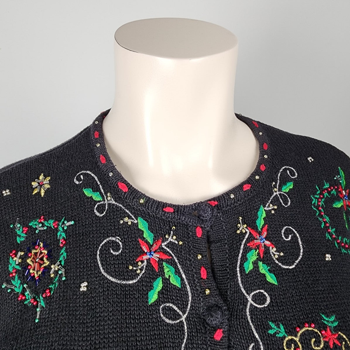 Vintage Designers Studio Black Christmas Cardigan Size XL