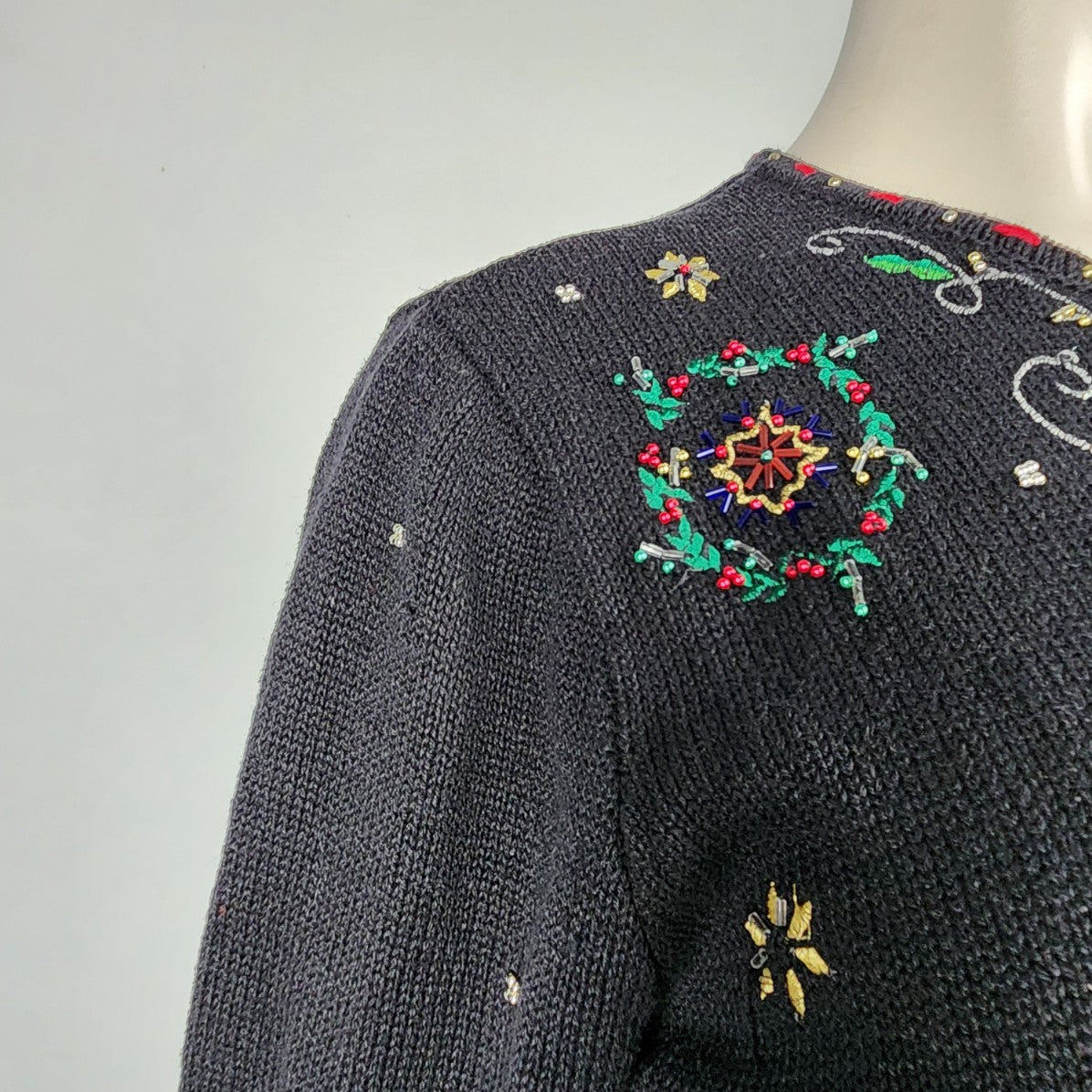 Vintage Designers Studio Black Christmas Cardigan Size XL