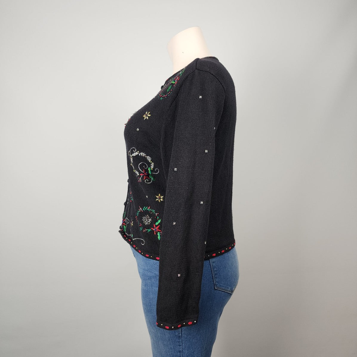 Vintage Designers Studio Black Christmas Cardigan Size XL