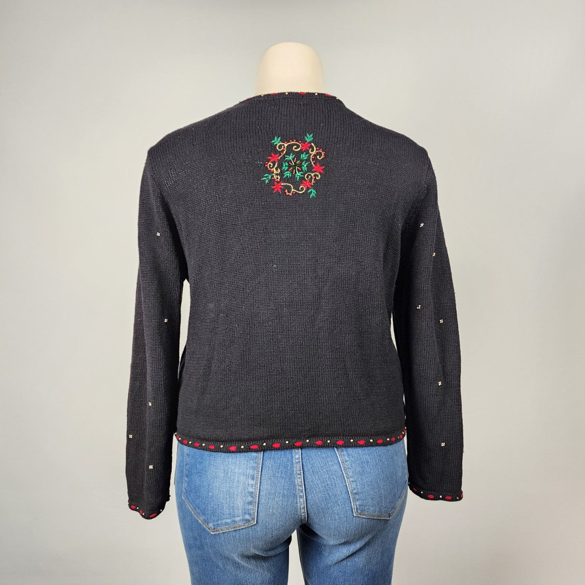 Vintage Designers Studio Black Christmas Cardigan Size XL