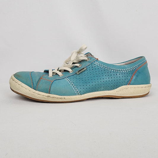 Josef Seibel Blue Leather Lace Up Sneakers Size 9.5