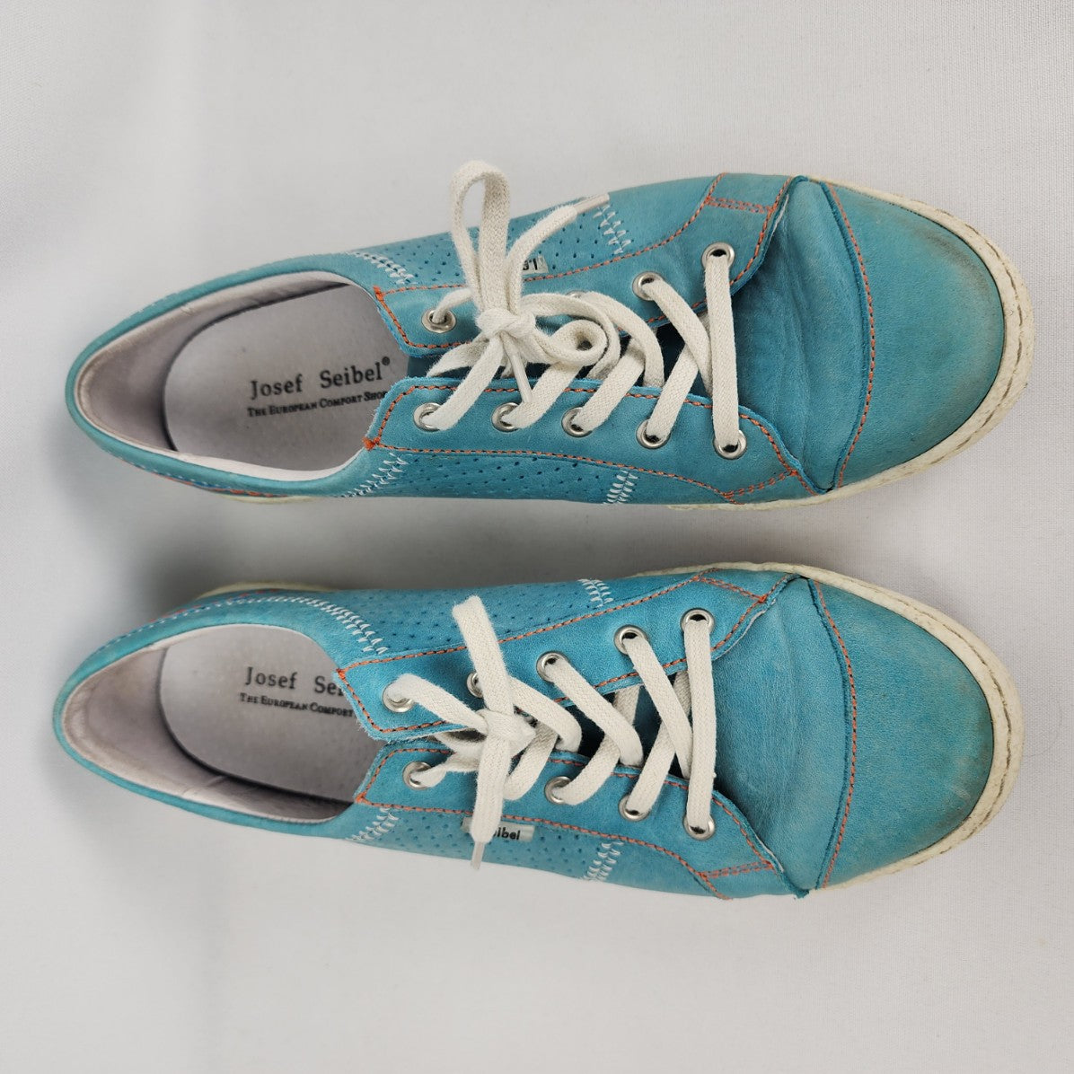 Josef Seibel Blue Leather Lace Up Sneakers Size 9.5