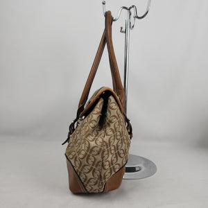 Vintage Fossil Brown Monogram Leather Trimmed Satchel Purse
