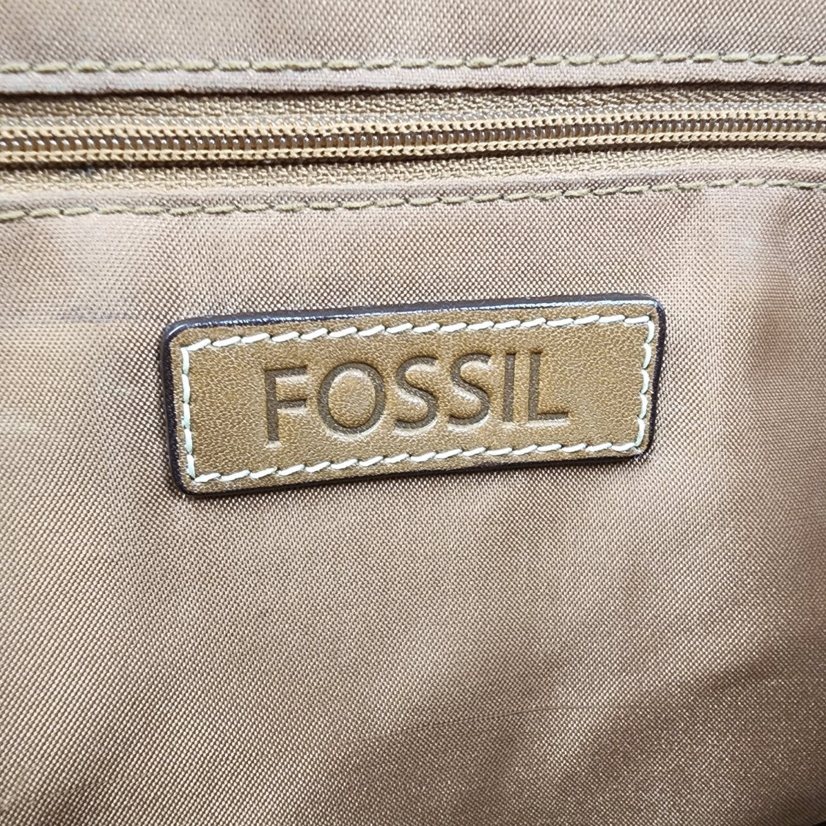 Vintage Fossil Brown Monogram Leather Trimmed Satchel Purse