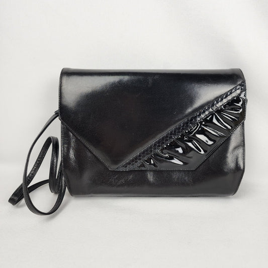 Vintage La Scala Black Leather Clutch Shoulder Purse