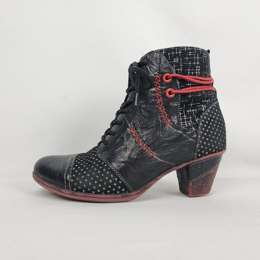 Remonte Annitela Black & Red Leather Lace Up Ankle Boots Size 6