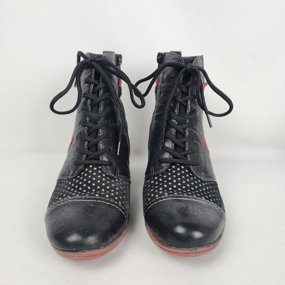 Remonte Annitela Black & Red Leather Lace Up Ankle Boots Size 6