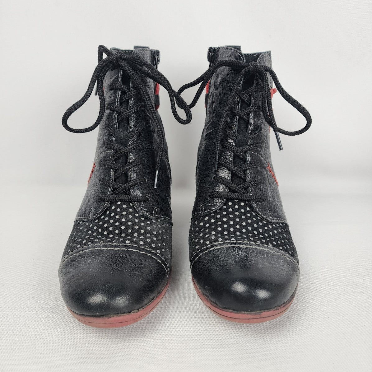 Remonte Annitela Black & Red Leather Lace Up Ankle Boots Size 6