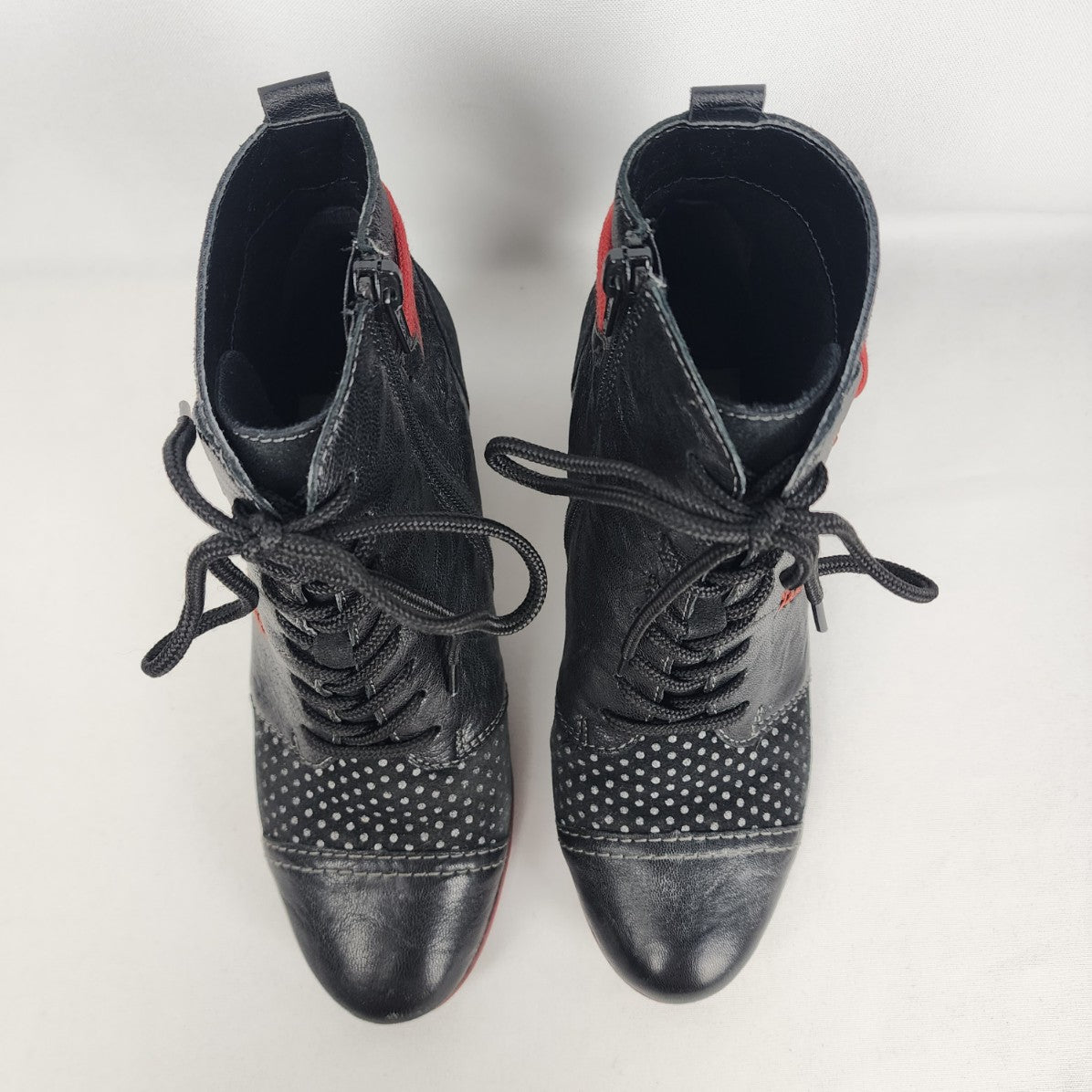 Remonte Annitela Black & Red Leather Lace Up Ankle Boots Size 6