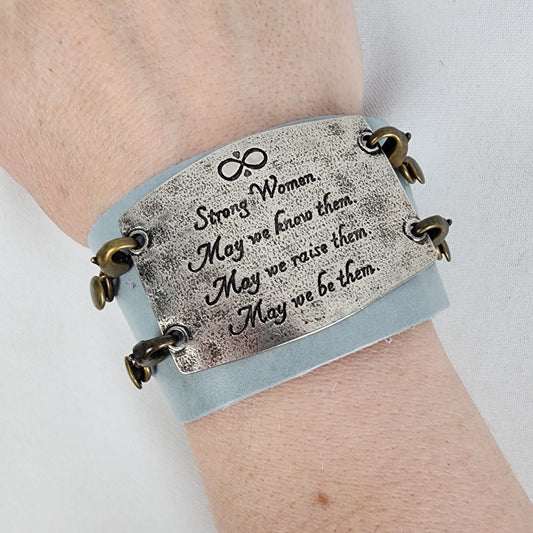 Lenny & Eva Grey Leather Strong Women Inspirational Bracelet