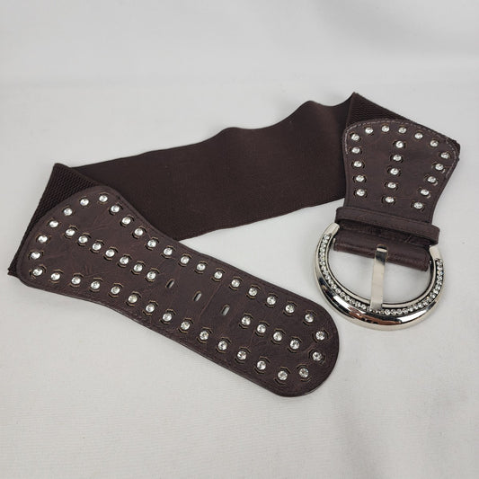 Brown Crystal Studded Stretch Belt Size S/M