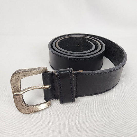 Black Leather Silver Buckle Belt Size M/L