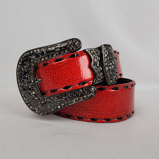 Red Leather Western Studded Belt Size S/M