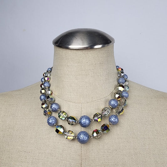 Vintage Blue AB Glass Beaded Layered Necklace