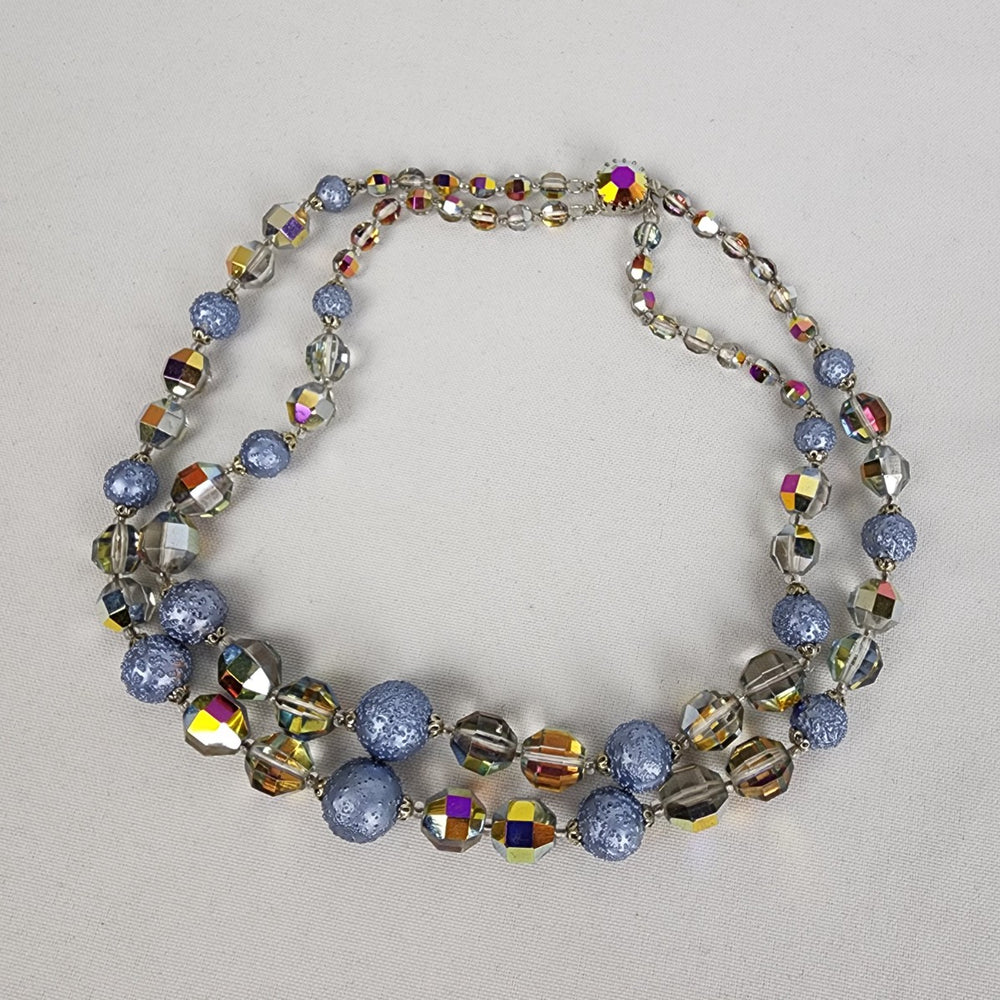 Vintage Blue AB Glass Beaded Layered Necklace