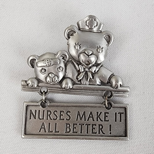 Vintage JJ Silver Nurses Make It All Better Brooch