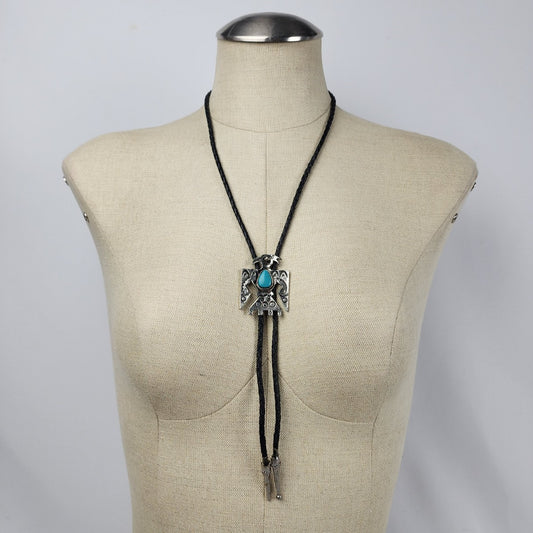 Vintage Bolo Tie Thunderbird Phoenix Turquoise Stone  Necklace