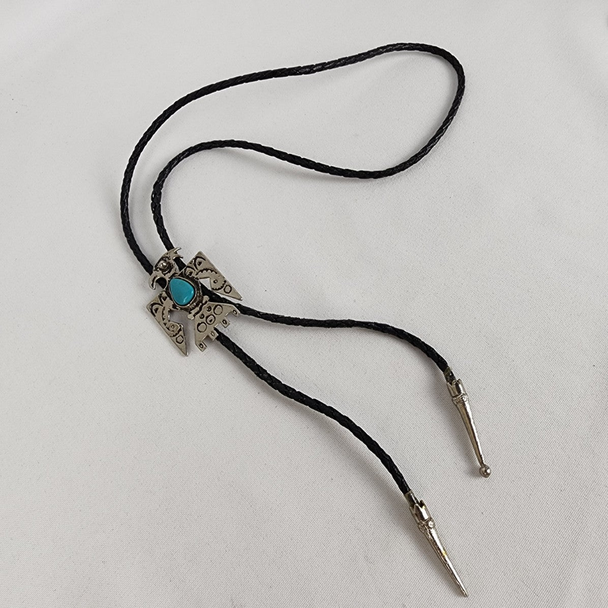 Vintage Bolo Tie Thunderbird Phoenix Turquoise Stone  Necklace