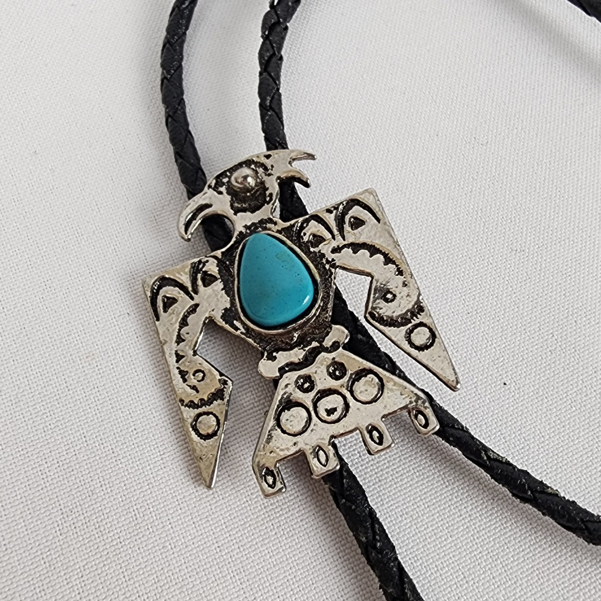 Vintage Bolo Tie Thunderbird Phoenix Turquoise Stone  Necklace