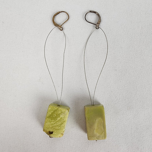 Green Natural Stone Square Drop Earrings