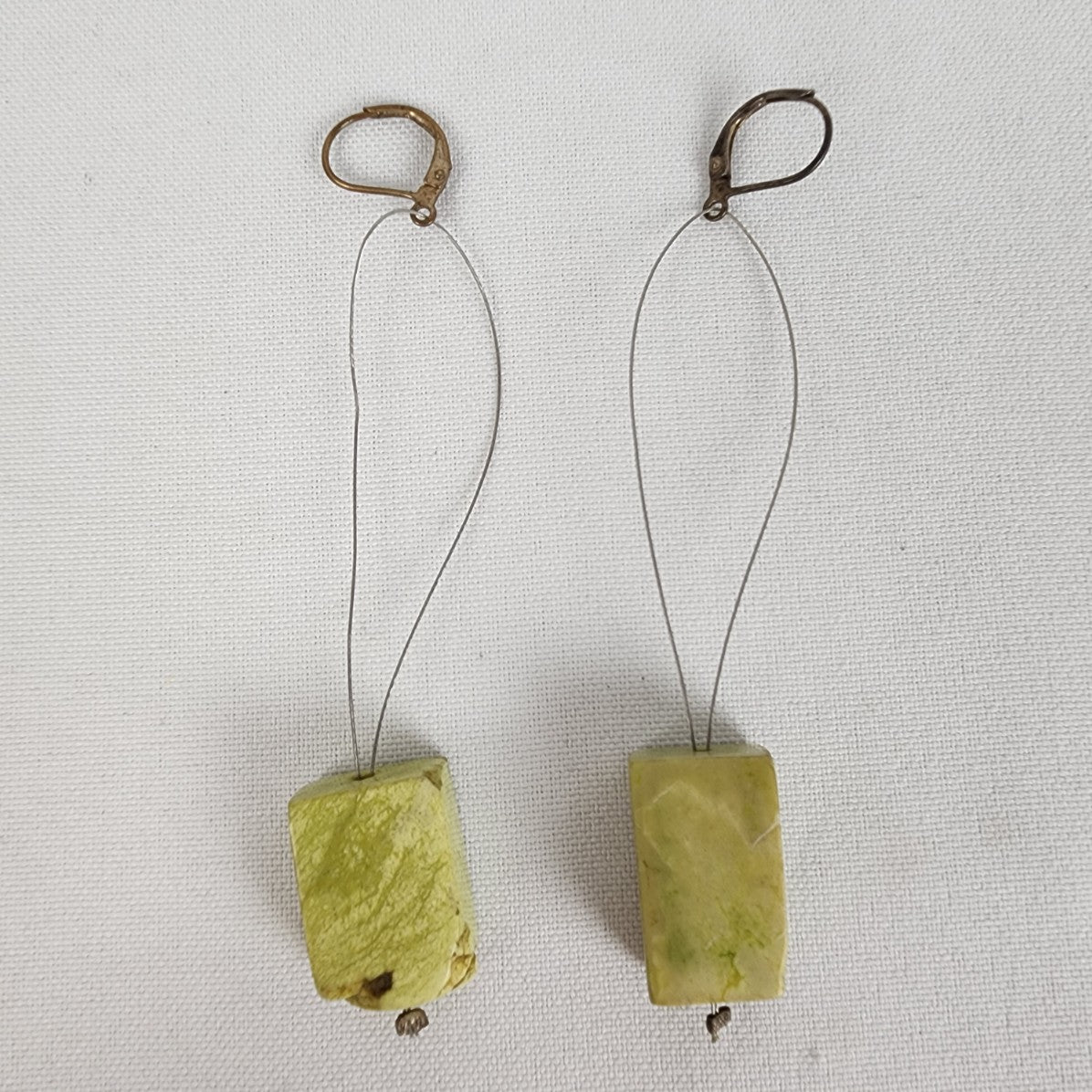 Green Natural Stone Square Drop Earrings