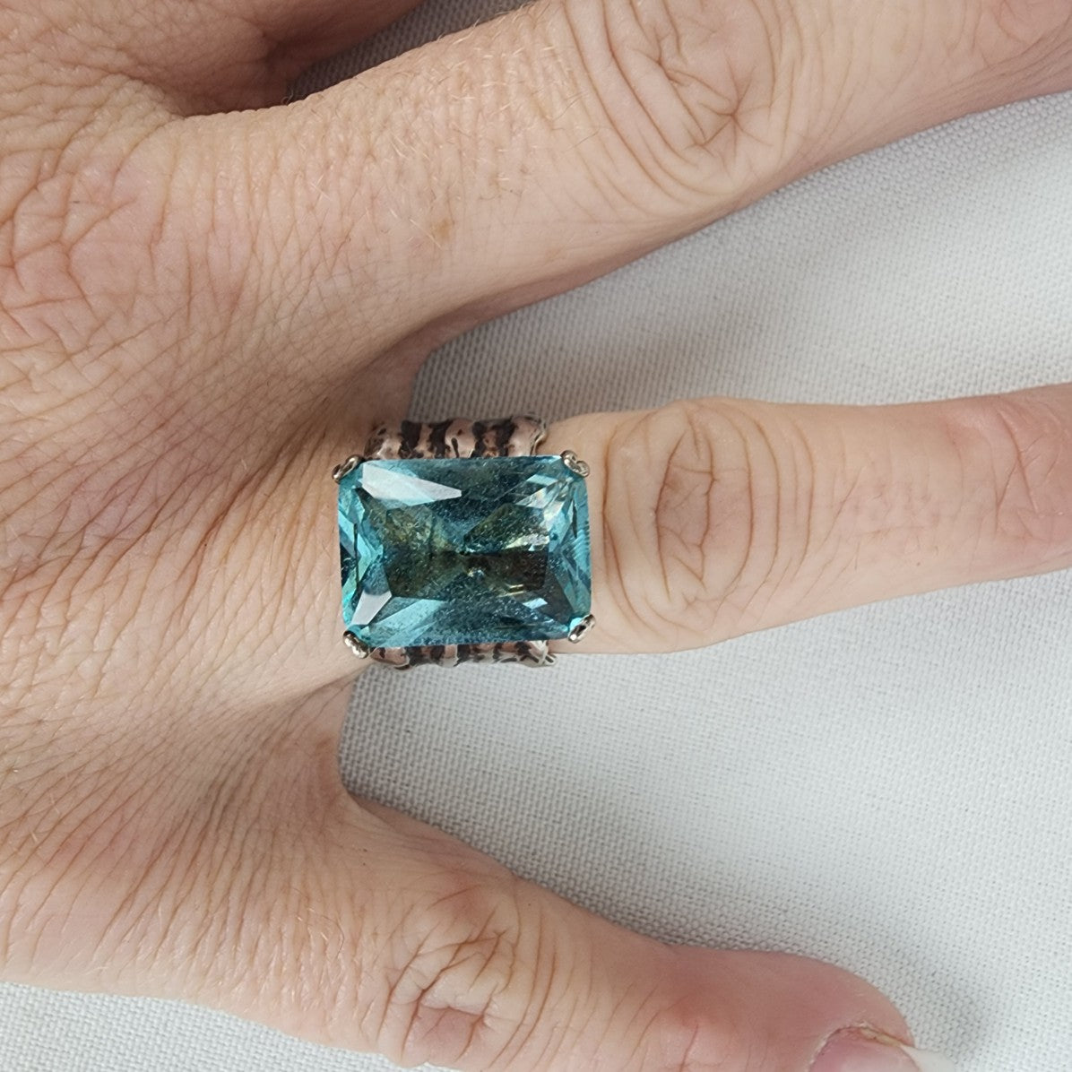 Silpada 925 Sterling Silver Aqua Blue Glass Statement Ring Size 8