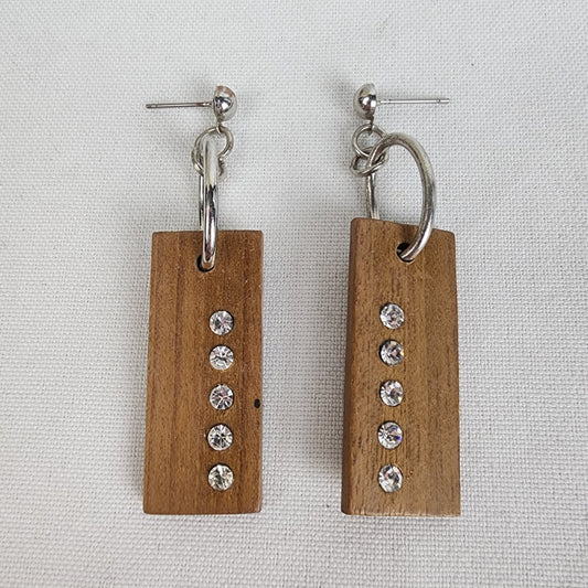 Wood & Crystal Drop Earrings