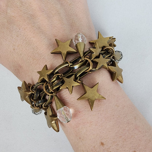 Bronze Star & Faceted Glass Bead Charm Bracelet