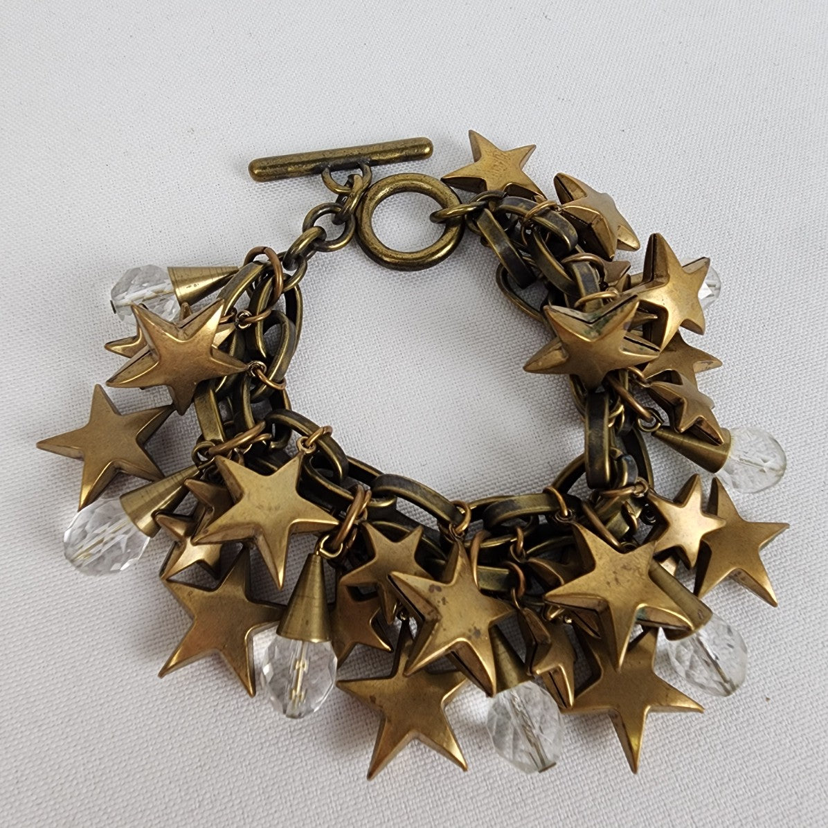 Bronze Star & Faceted Glass Bead Charm Bracelet