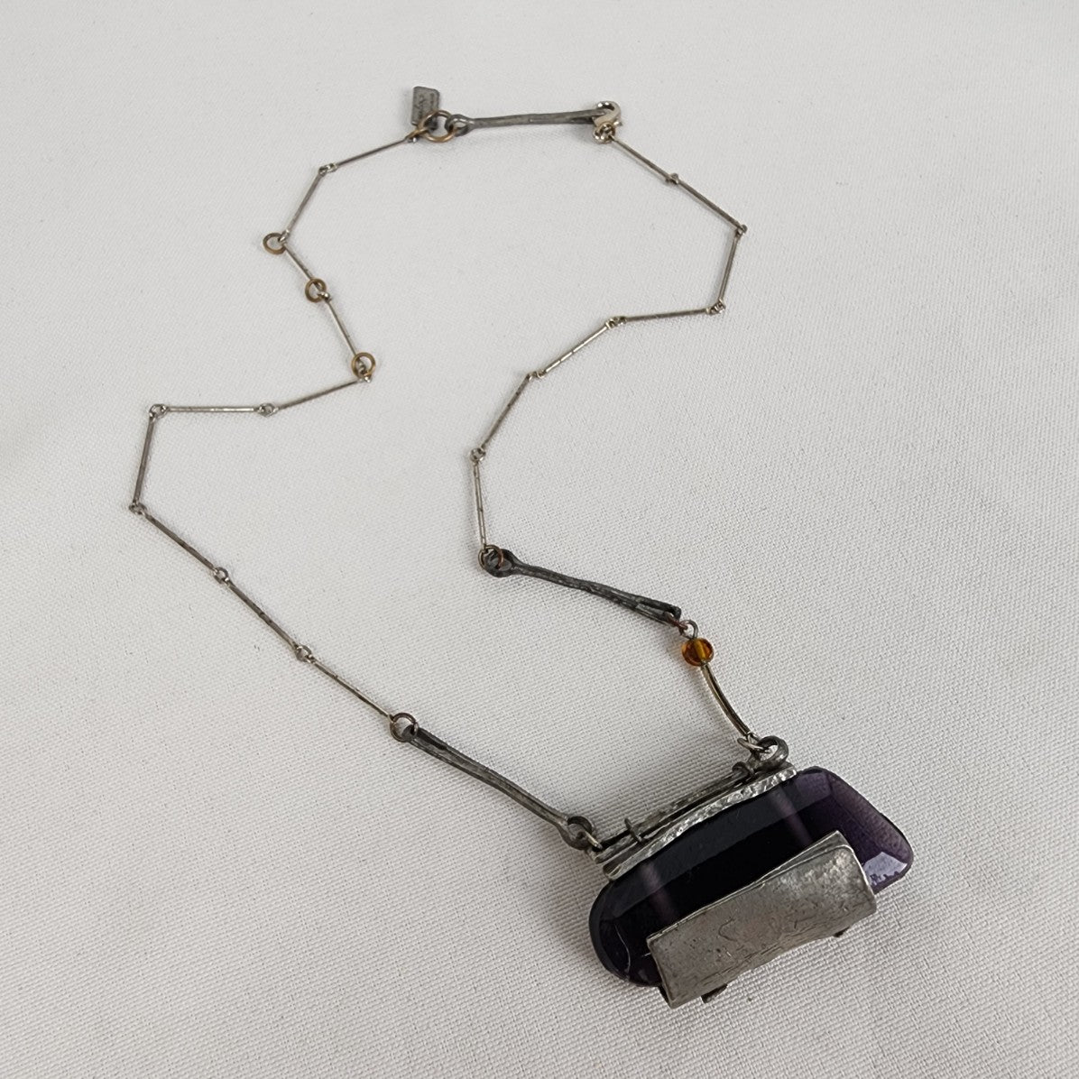 Anne-Marie Chagnon Silver & Purple Glass Pendant Necklace