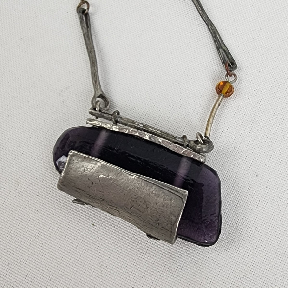 Anne-Marie Chagnon Silver & Purple Glass Pendant Necklace