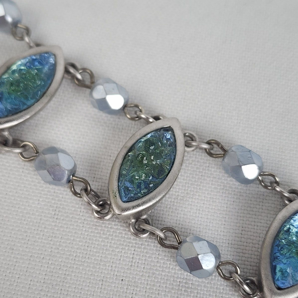 Silver & Blue Glass Beaded Choker Necklace