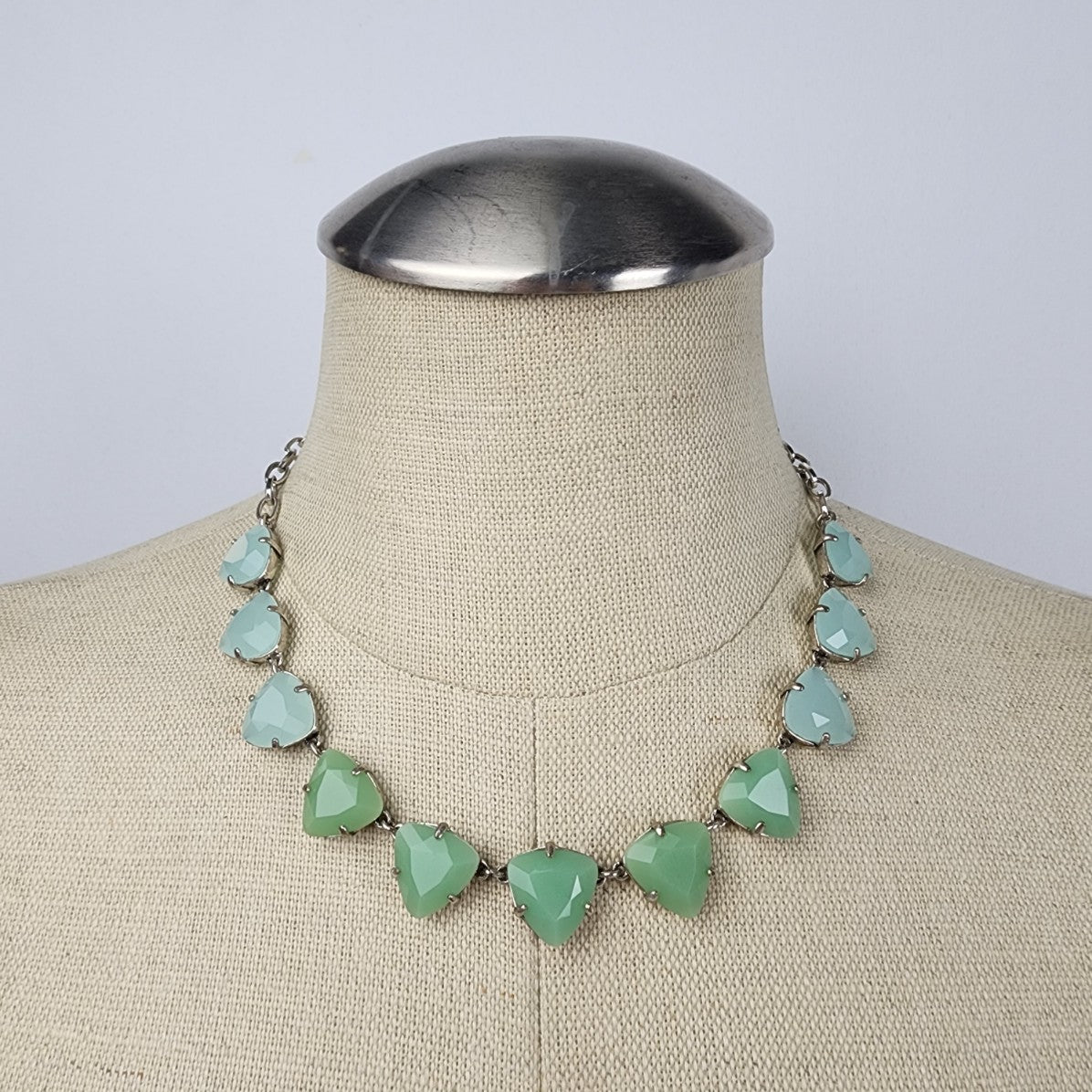 Stella & Dot Aqua Blue & Green Triangle Chain Link Necklace