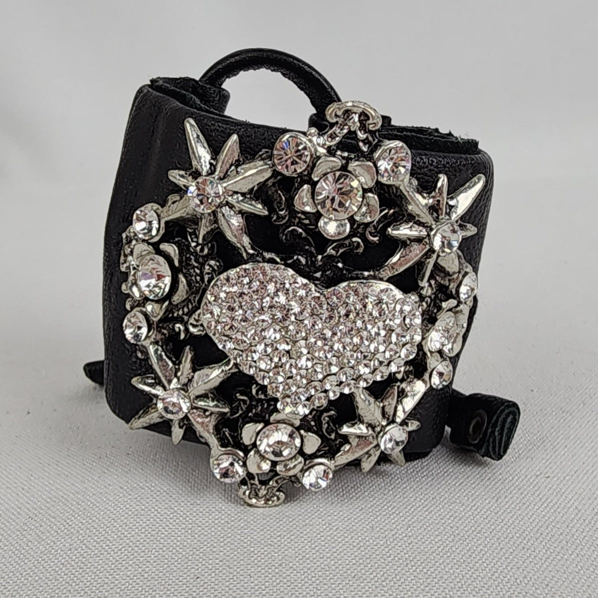 Rodrigo Otazu Leather Cuff Crystal Heart & Flower Bracelet