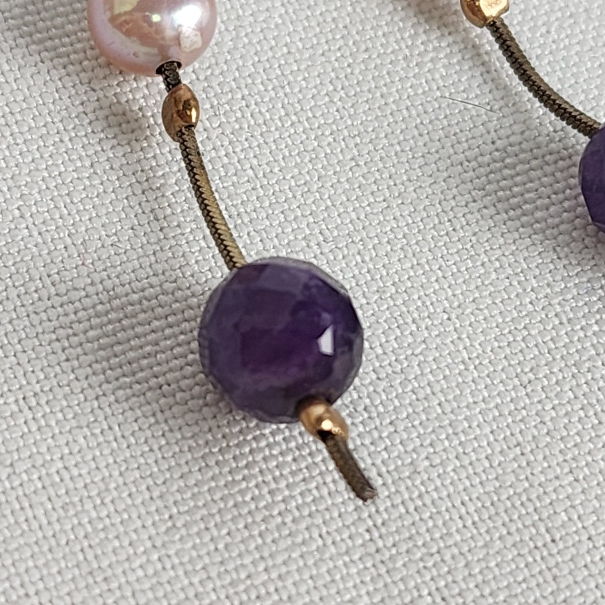 925 Sterling Purple Glass Bead Pearl Drop Earrings