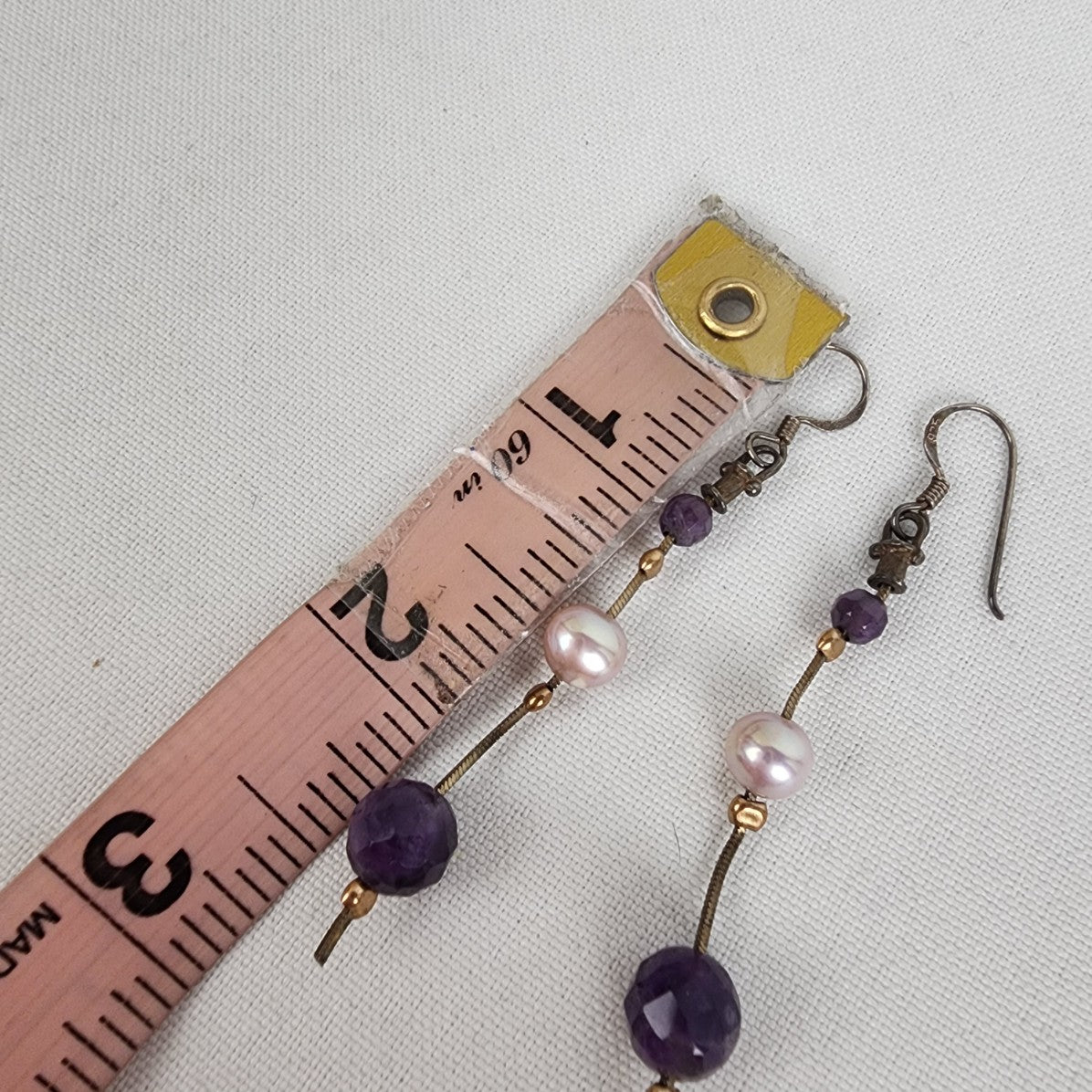 925 Sterling Purple Glass Bead Pearl Drop Earrings