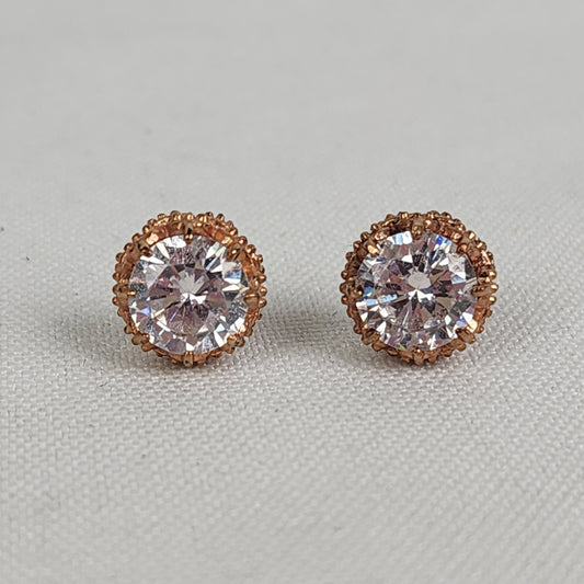 CAH 925 Sterling Silver Rose Gold Tone CZ Stud Earrings